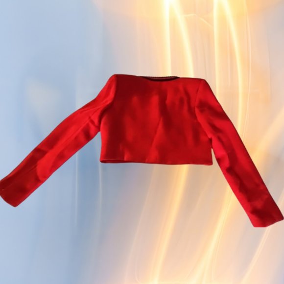 Suit Jacket by Rickie Freeman for T.J. Suits Red with Black Trim Size 4 - Picture 3 of 7